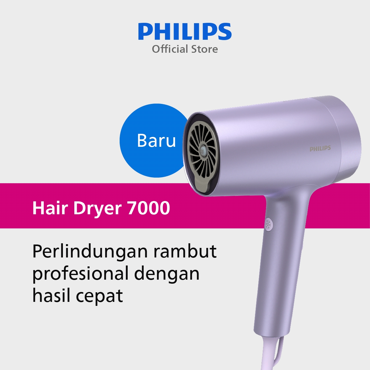 Philips BHD720|10 Pengering Rambut Metal Ungu - Saeco Hair Dryer