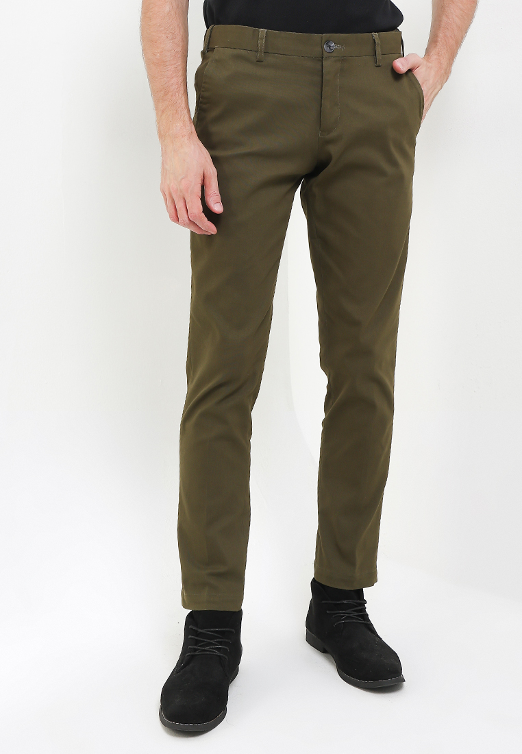 Pierre Cardin Celana Panjang Chino Pria Pine Bastion Dark Green