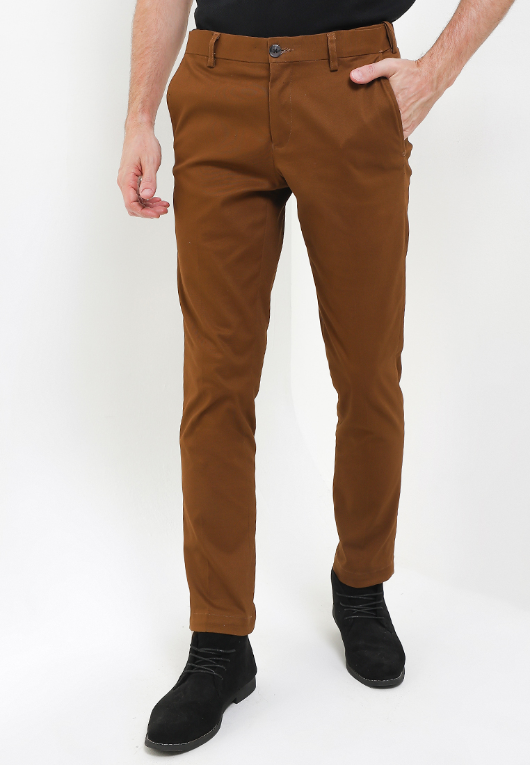 Pierre Cardin Celana Panjang Chino Pria Mud & Gear Brown