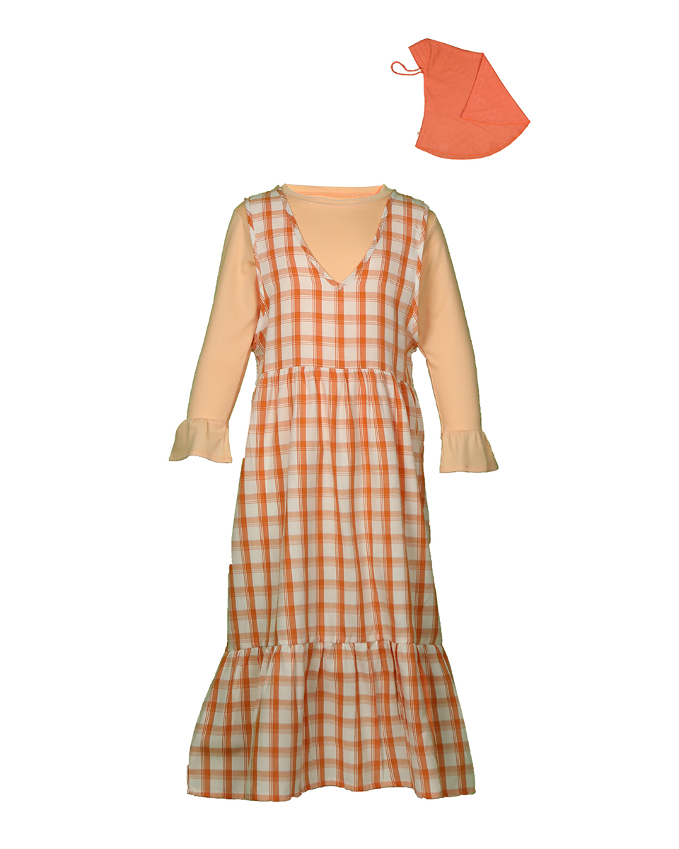 PITODITO Pito Dito Girl Casablanca Overall Gamis Anak Orange Motif Kotak