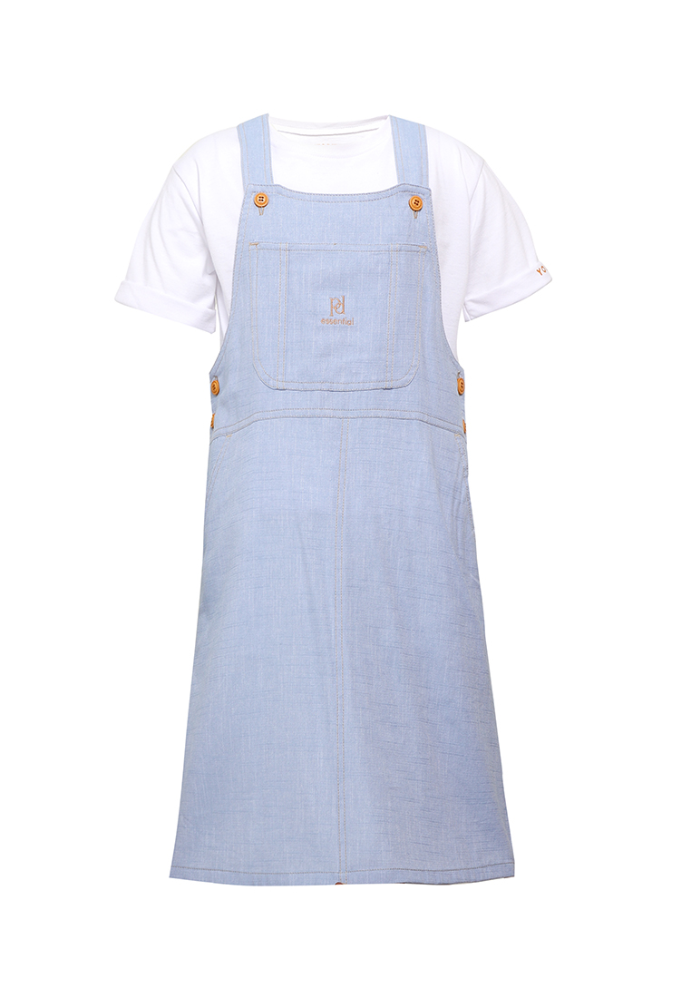 PITODITO Pito Dito Girl Stitch Overall Dress Midi Anak Biru Muda