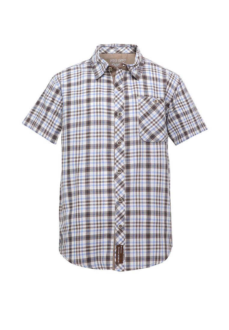 PITODITO Pito Dito Boy Sargent Kemeja Pendek Anak Coklat Motif Kotak - Size 4
