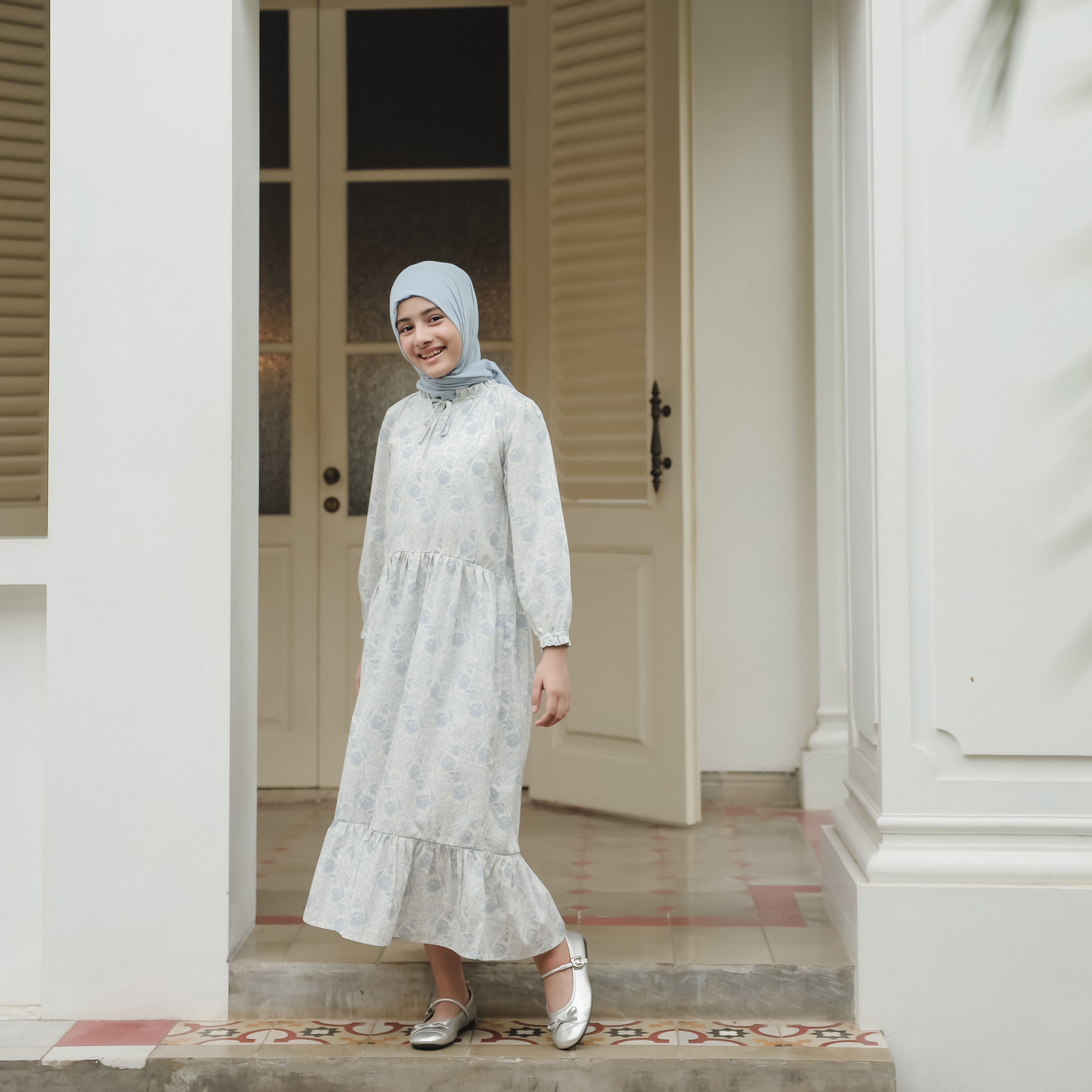PITODITO Pito Dito Girl Yvar Gamis Dress Anak Biru Muda Motif Bunga