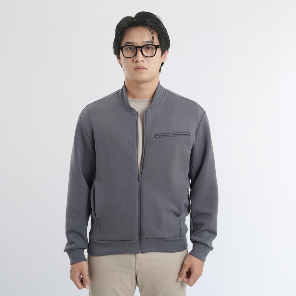 Platini Jaket Bomber Pria Lengan Panjang Sweat Dry Knit Grey 87003