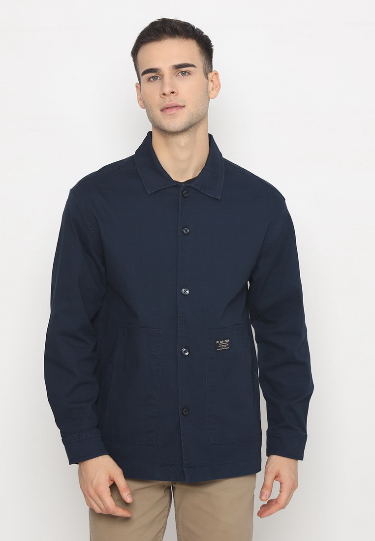 Police Denim POLICE Kemeja Polos Semi Jaket Navy Regular Fit Lengan Panjang Pria