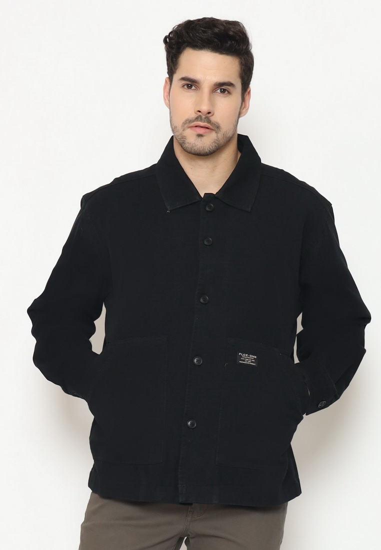 Police Denim POLICE Kemeja Polos Semi Jaket Blue Black Regular Fit Lengan Panjang Pria