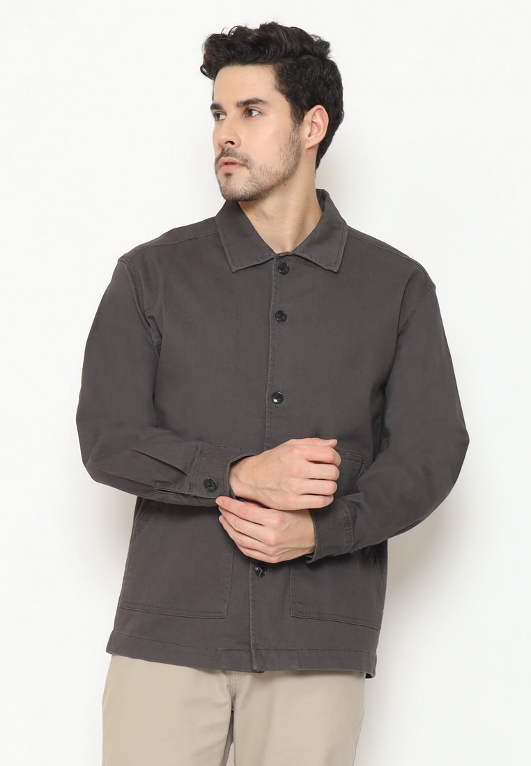 Police Denim POLICE Kemeja Polos Semi Jaket Silver Stone Regular Fit Lengan Panjang Pria