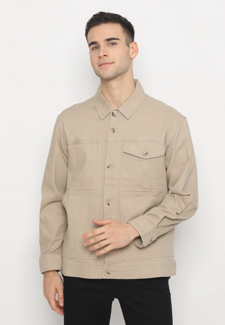 Police Denim POLICE Kemeja Polos Semi Jaket Light Khaky Regular Fit Lengan Panjang Pria