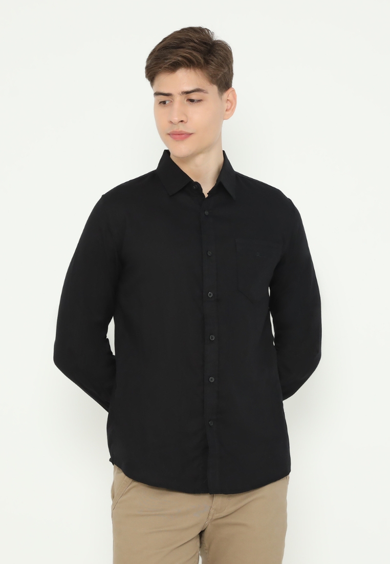 Police Denim POLICE Kemeja Polos Cotton Regular Fit Lengan Panjang Pria