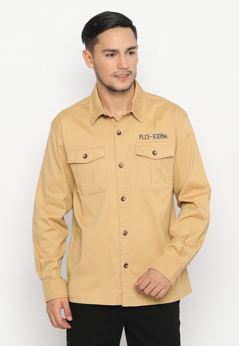 Police Denim POLICE Kemeja Polos Semi Jaket Khaky Regular Fit Lengan Panjang Pria