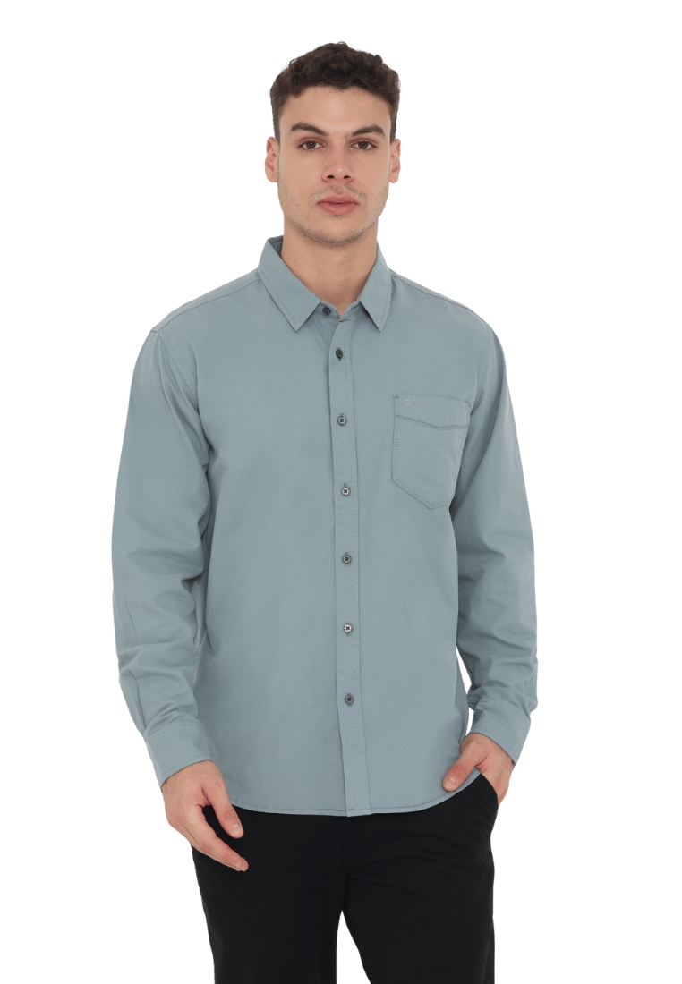 Police Denim POLICE Kemeja Polos Cotton Regular Fit Lengan Panjang Pria