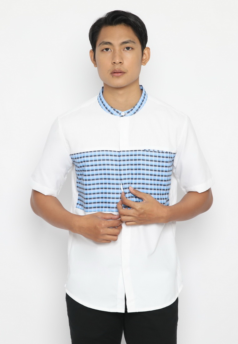 Police Denim POLICE Kemeja Koko Border Pria 615260034 Putih Biru