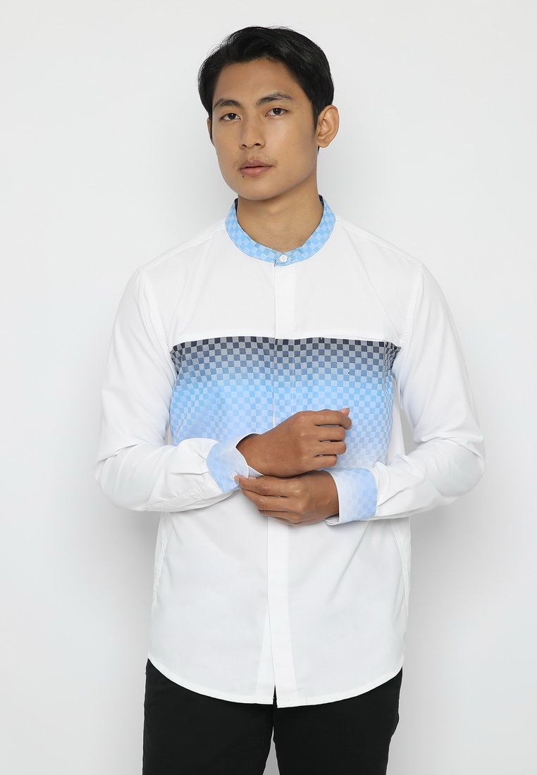 Police Denim POLICE Kemeja Koko Border Pria 615260072 Putih Biru