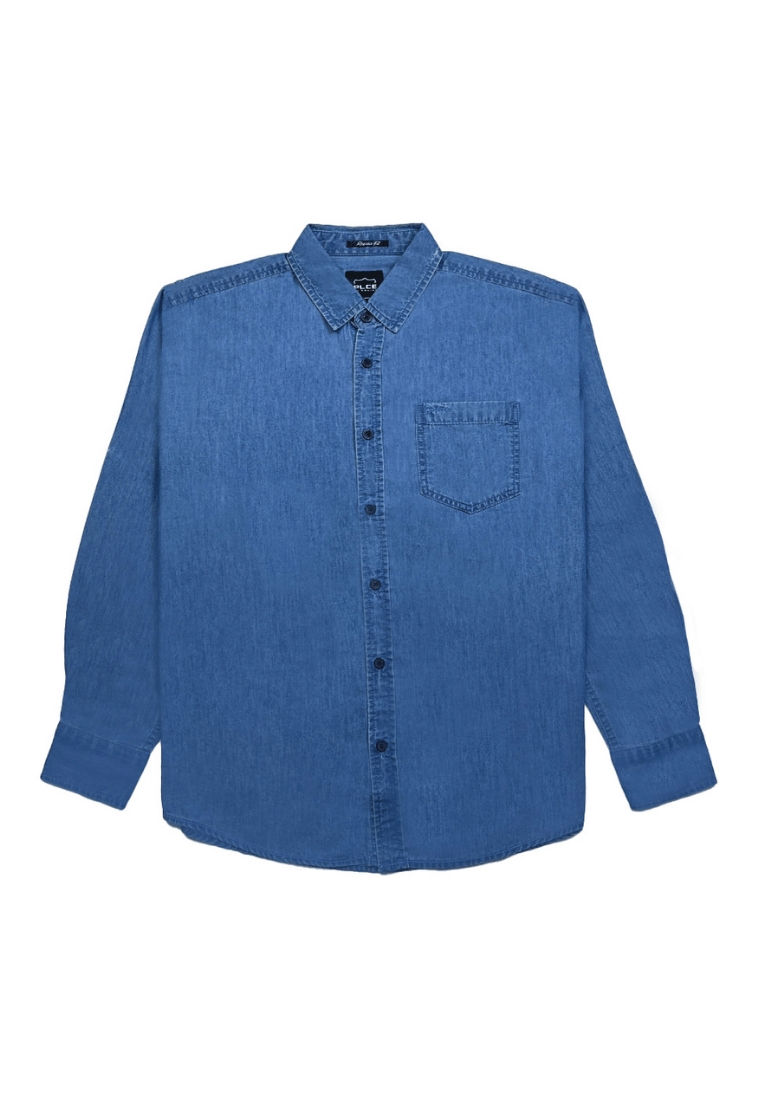 Police Denim POLICE Kemeja  Polos Jeans Lengan Panjang Regular Fit Pria