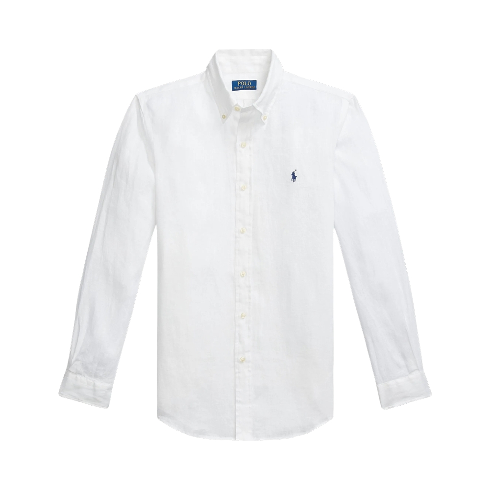 Polo Ralph Lauren Custom Fit Linen Long Slevee Shirt Ceramic White