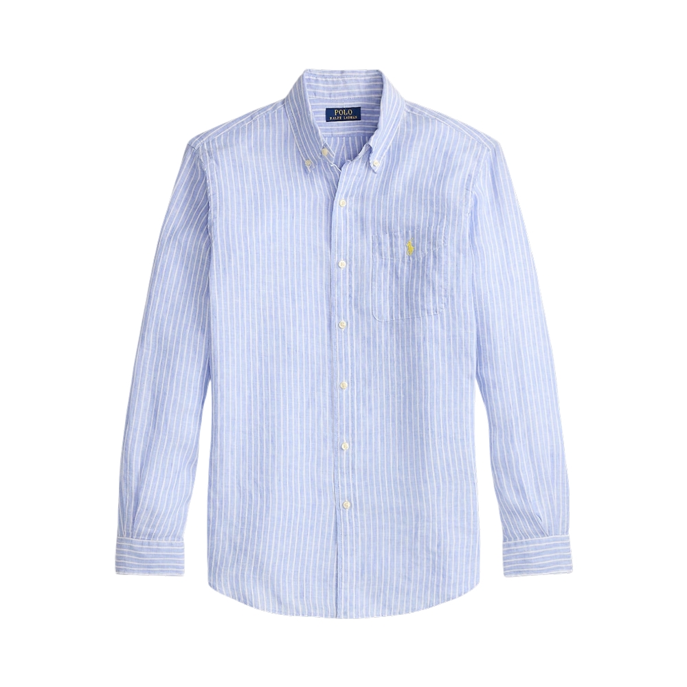 Polo Ralph Lauren Custom Fit Striped Linen Shirt Harbour Island Blue White