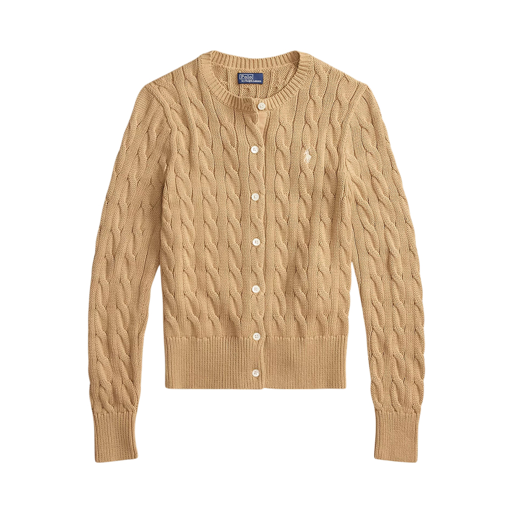 Polo Ralph Lauren Cable Knit Cotton Crewneck Cardigan Beige
