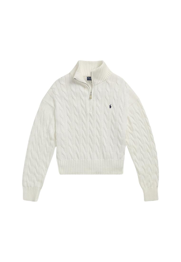 Polo Ralph Lauren Cable Knit Cotton Quarter Zip Sweater White