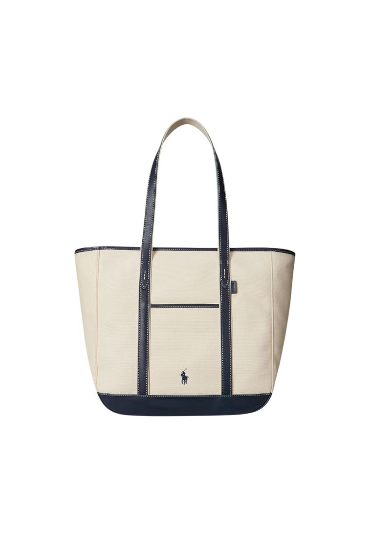 Polo Ralph Lauren Medium Canvas Shopper Tote Bag Beige Navy
