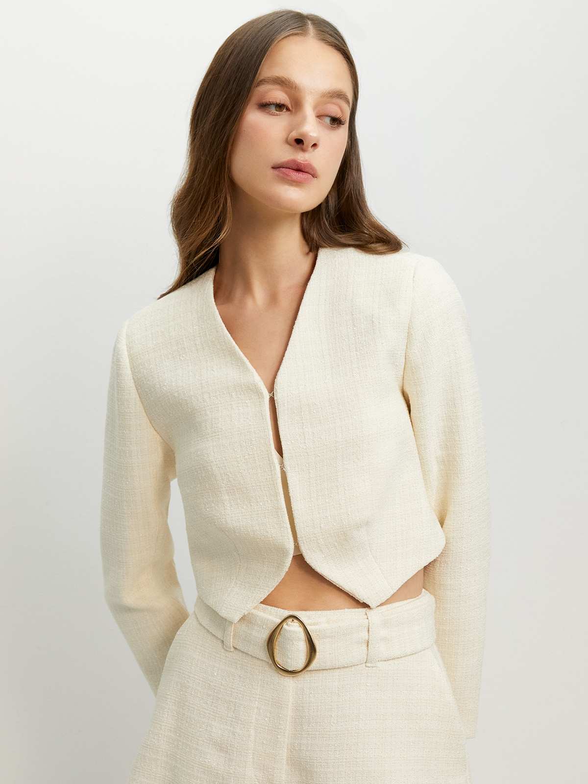 Pomelo Fashion Tweed Blazer - Ivory