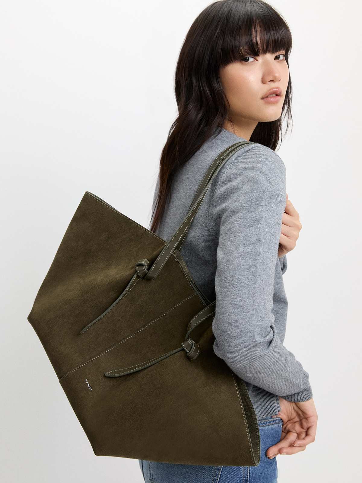 Pomelo Fashion Pomelo - Tas Wanita - Suede Tote Bag - Olive