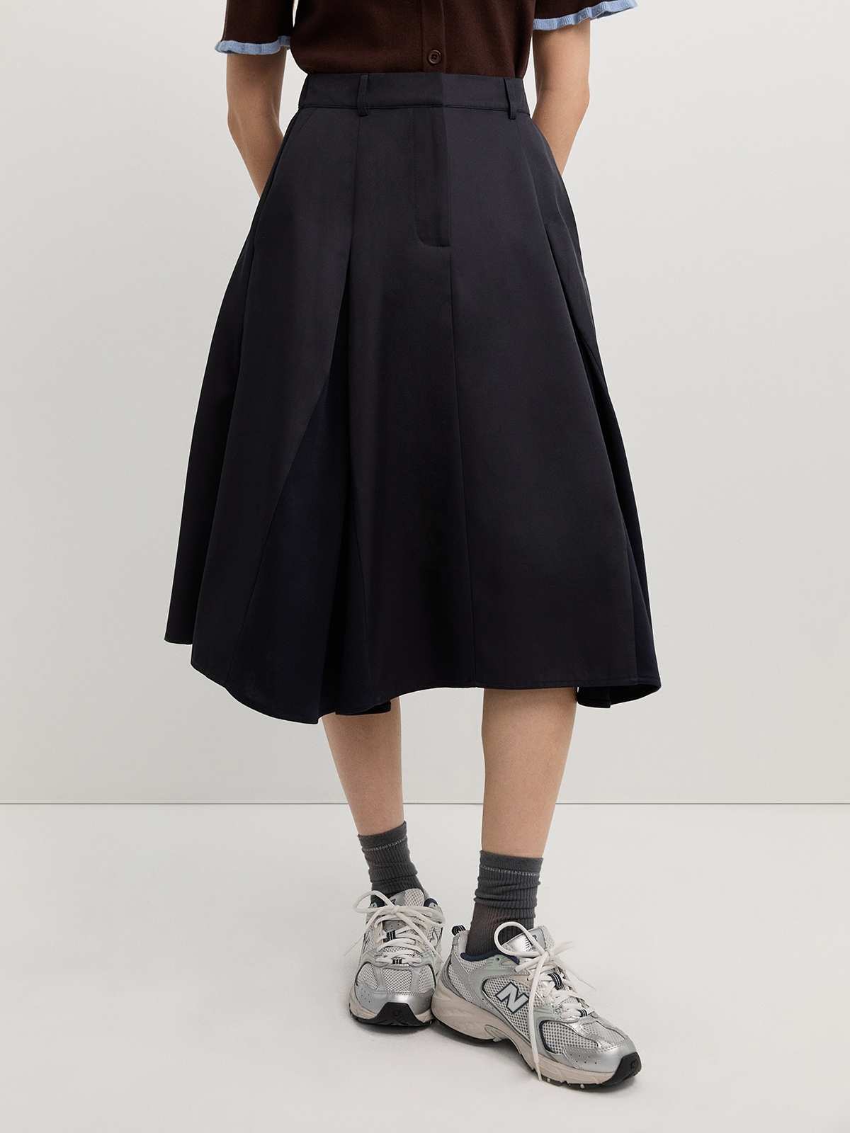 Pomelo Fashion Pomelo - Top Wanita - Pleated Skirt - Navy