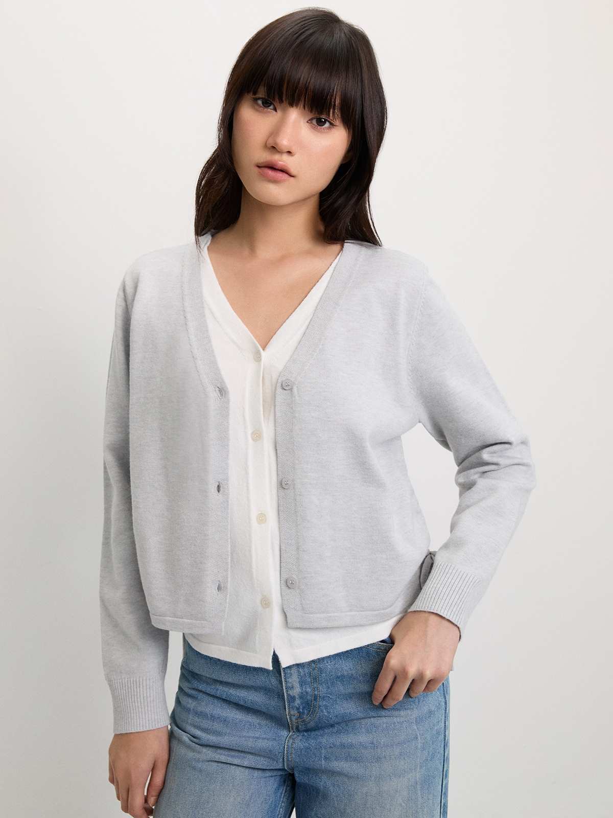 Pomelo Fashion Layered Cardigan Light Grey