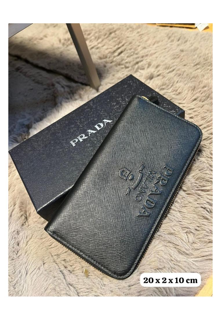 Prada Long Wallet Zip Saffiano Black