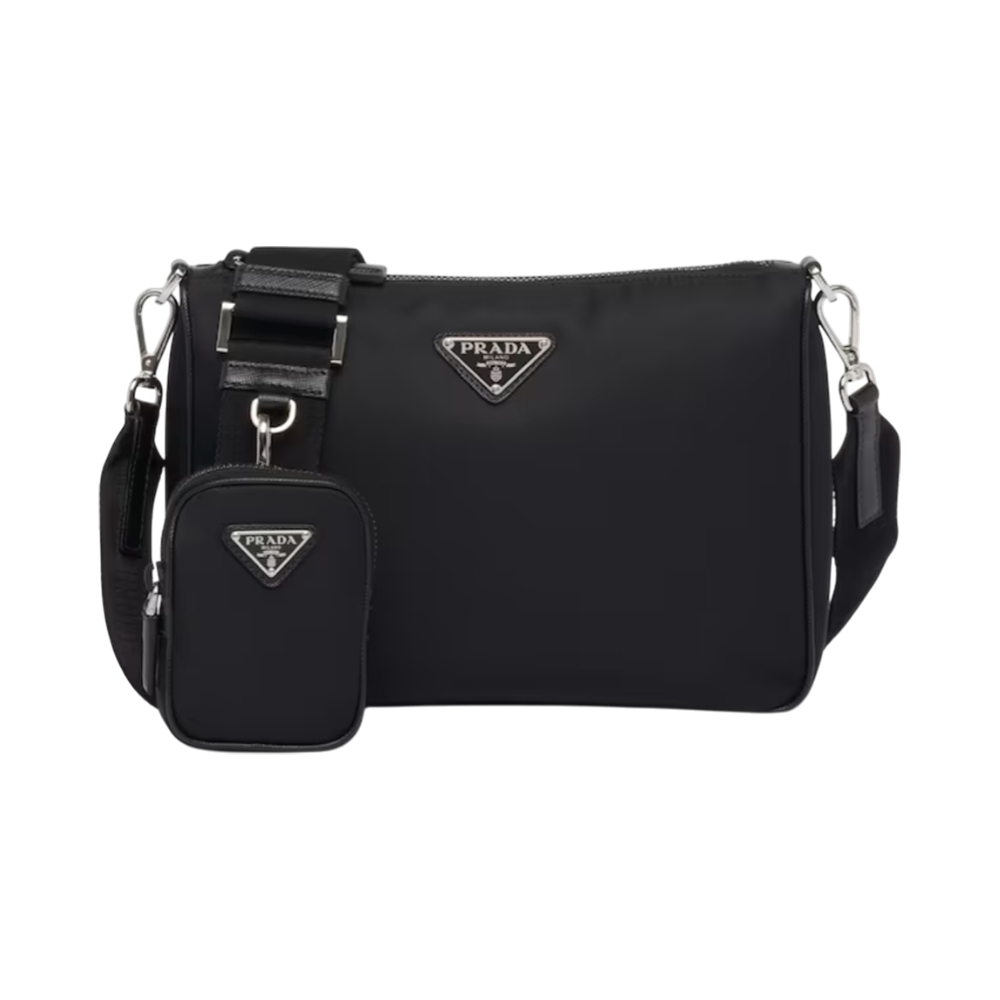 Prada Zip Re-Nylon and Saffiano Leather Shoulder Bag Black