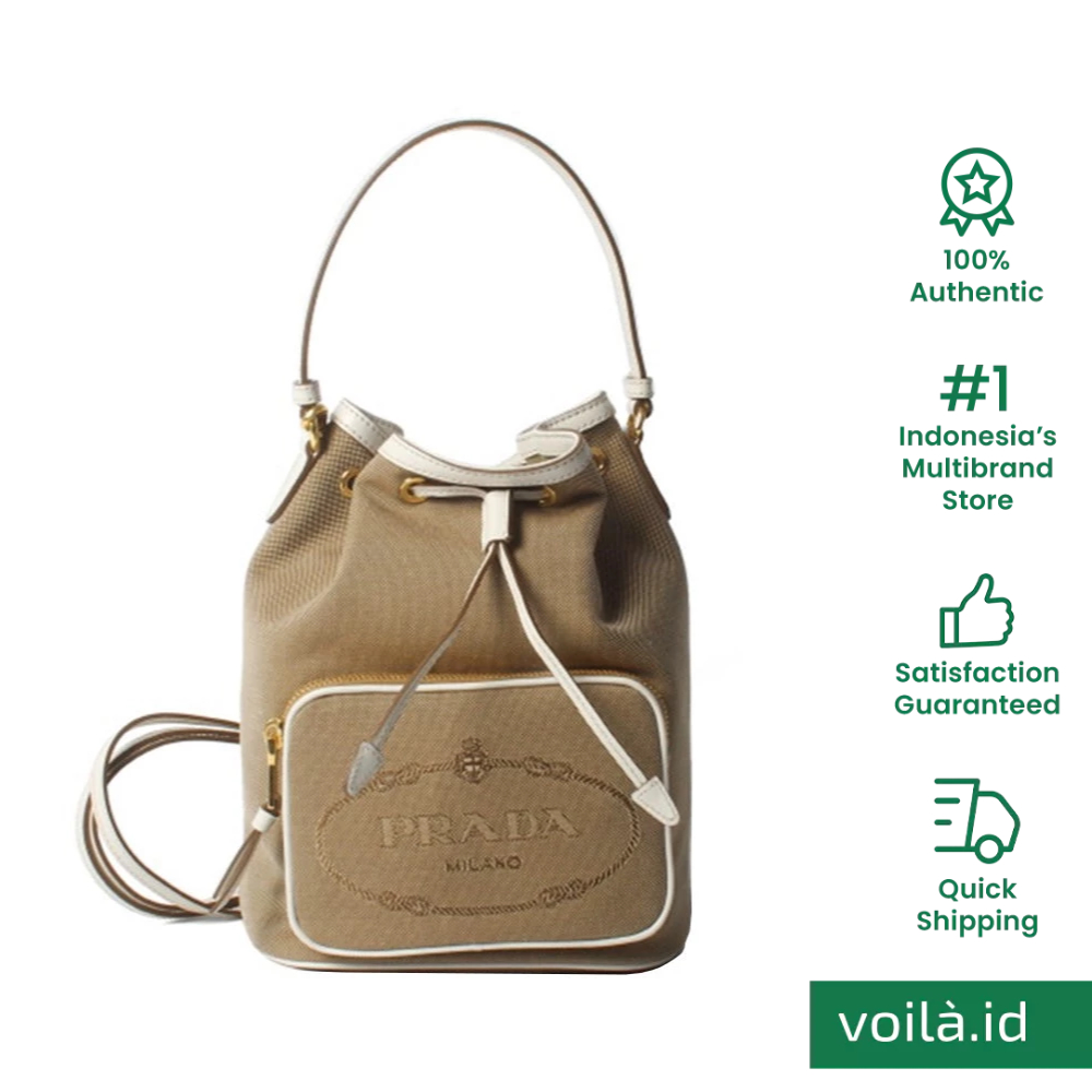 Prada Jacquard Canvas Duet Shoulder Bag Natural White