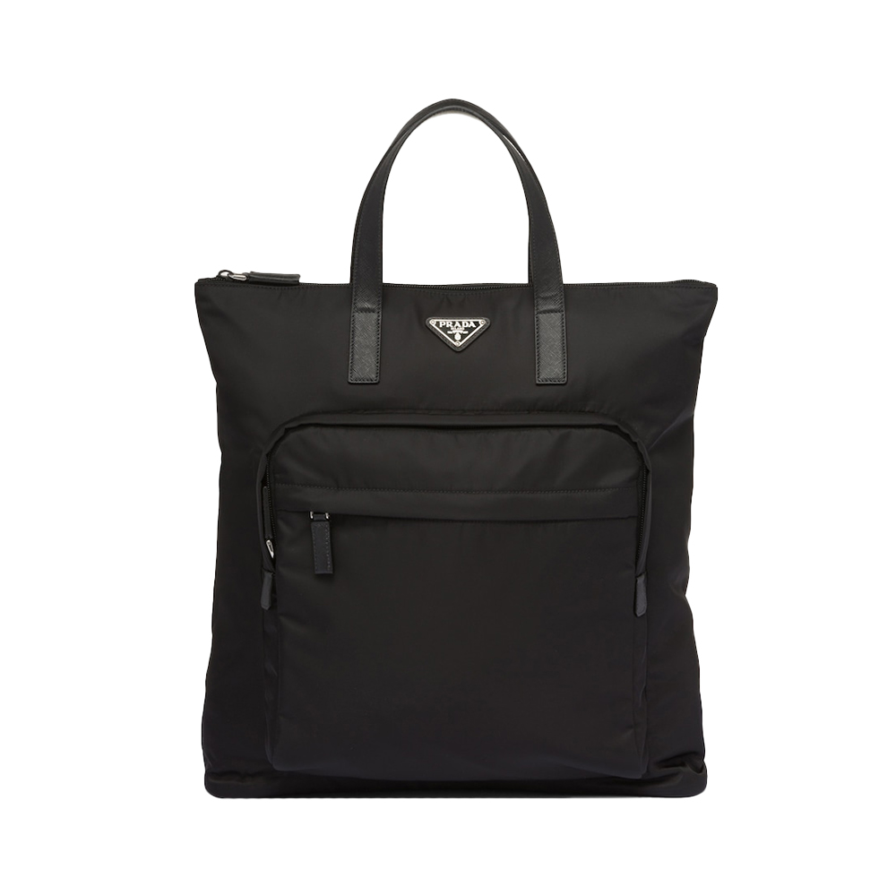 Prada Re-Nylon Saffiano Leather Tote Bag Black