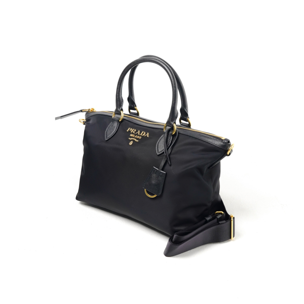 Prada Tas PRADA RE-NYLON SAFFIANO GHW BLACK TOTE BAG WITH LS 100% ORIGINAL