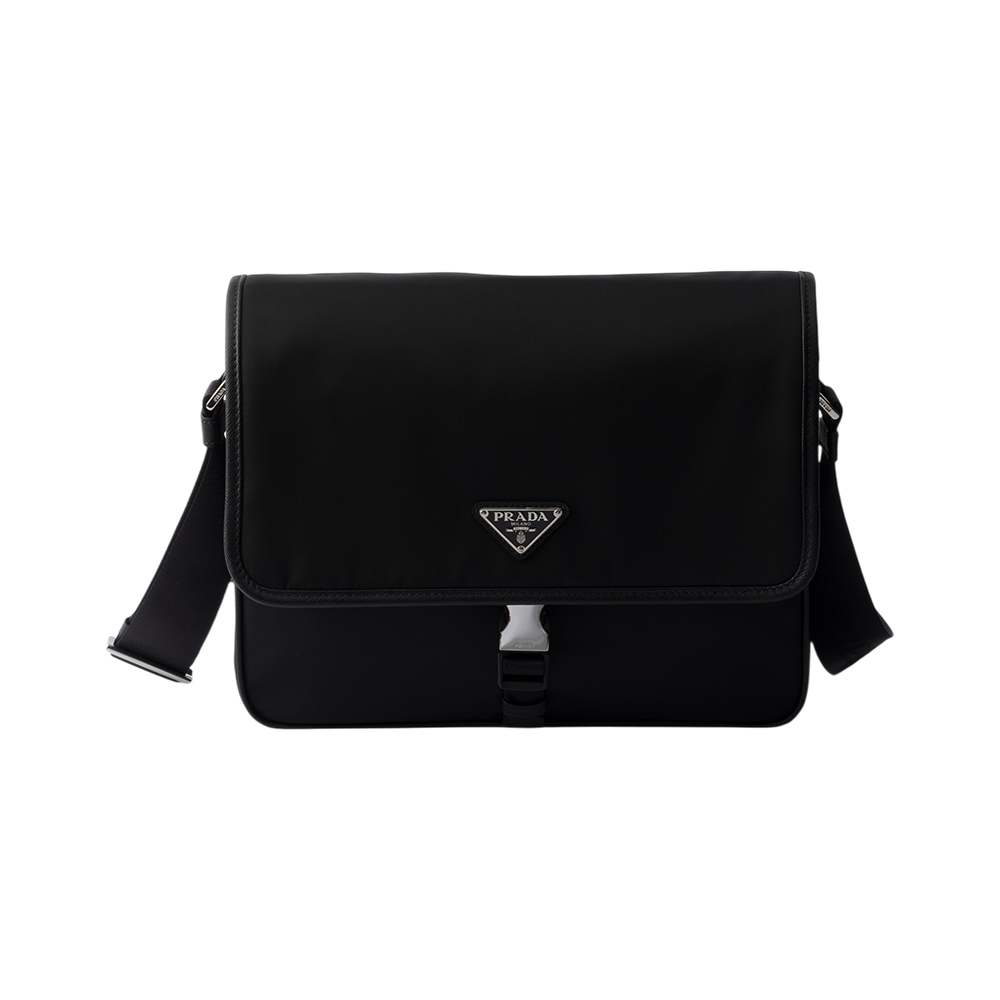 Prada Re-Nylon and Saffiano Leather Messenger Flap Bag Black