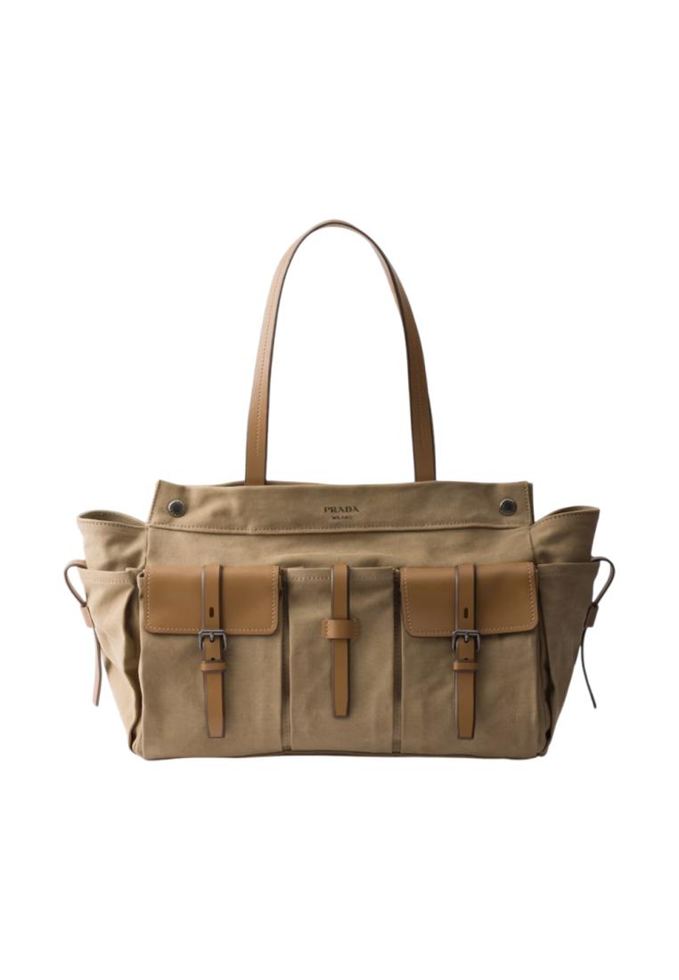 Prada Route Canvas Leather Tote Bag Khaki