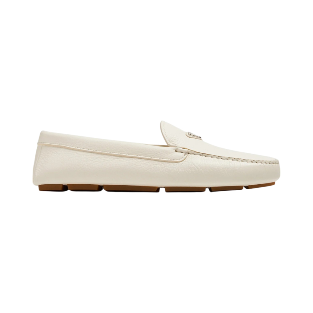 Prada Triangle Logo Driving Loafers Ivory