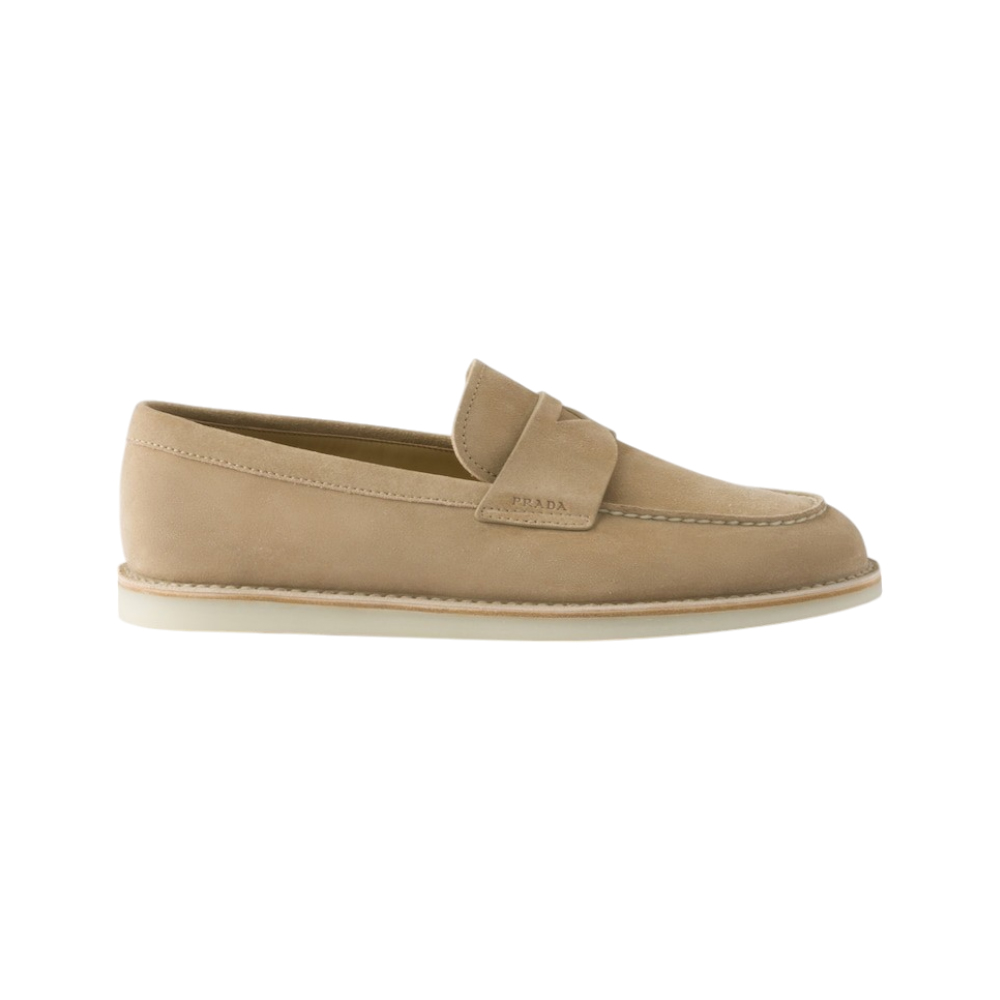 Prada Bleached Suede Loafers Ecru