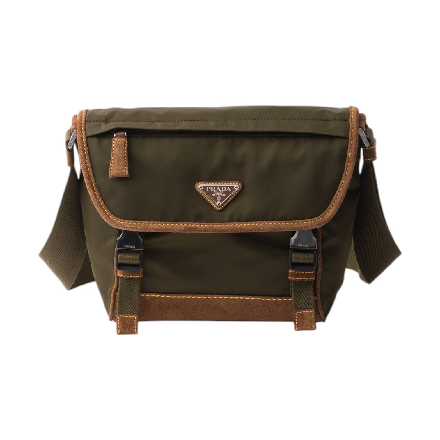 Prada Triangle Logo Re-Nylon Shoulder Bag Musk Green/Cocoa