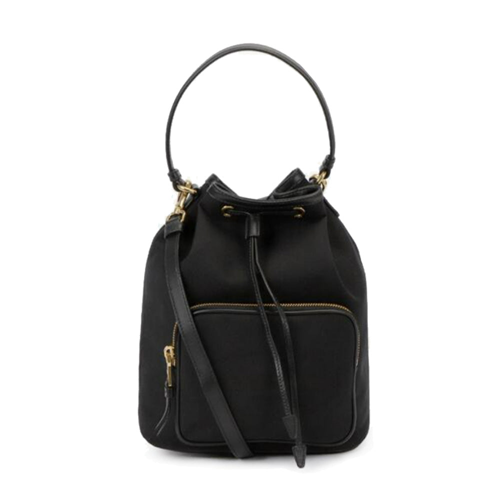 Prada Jacquard Canvas Duet Medium Bucket Shoulder Bag Black
