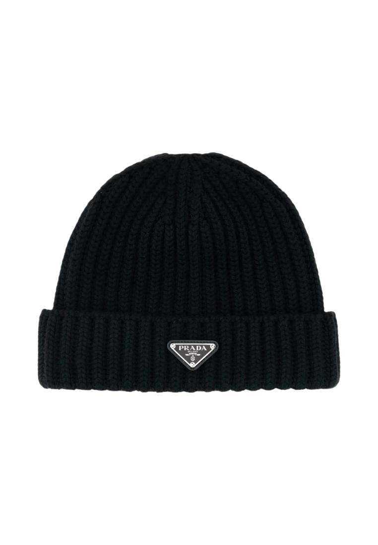 Prada Triangle Logo Beanie Hat Black