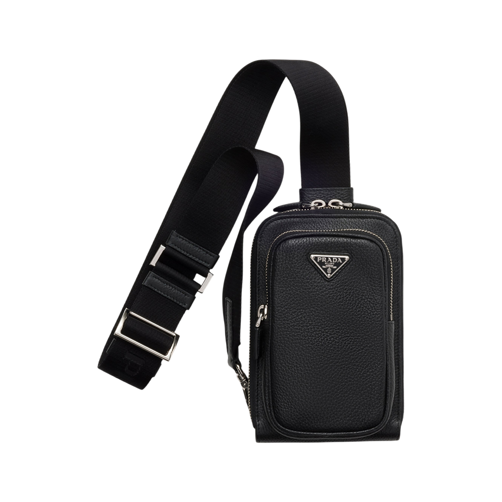 Prada Enameled Logo Calfskin Smartphone Case Black