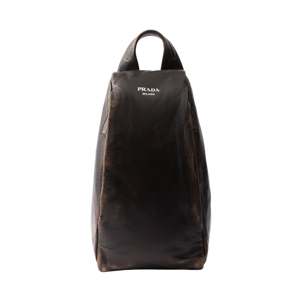 Prada Triangle Logo Nappa Leather Sling Backpack Dark Brown