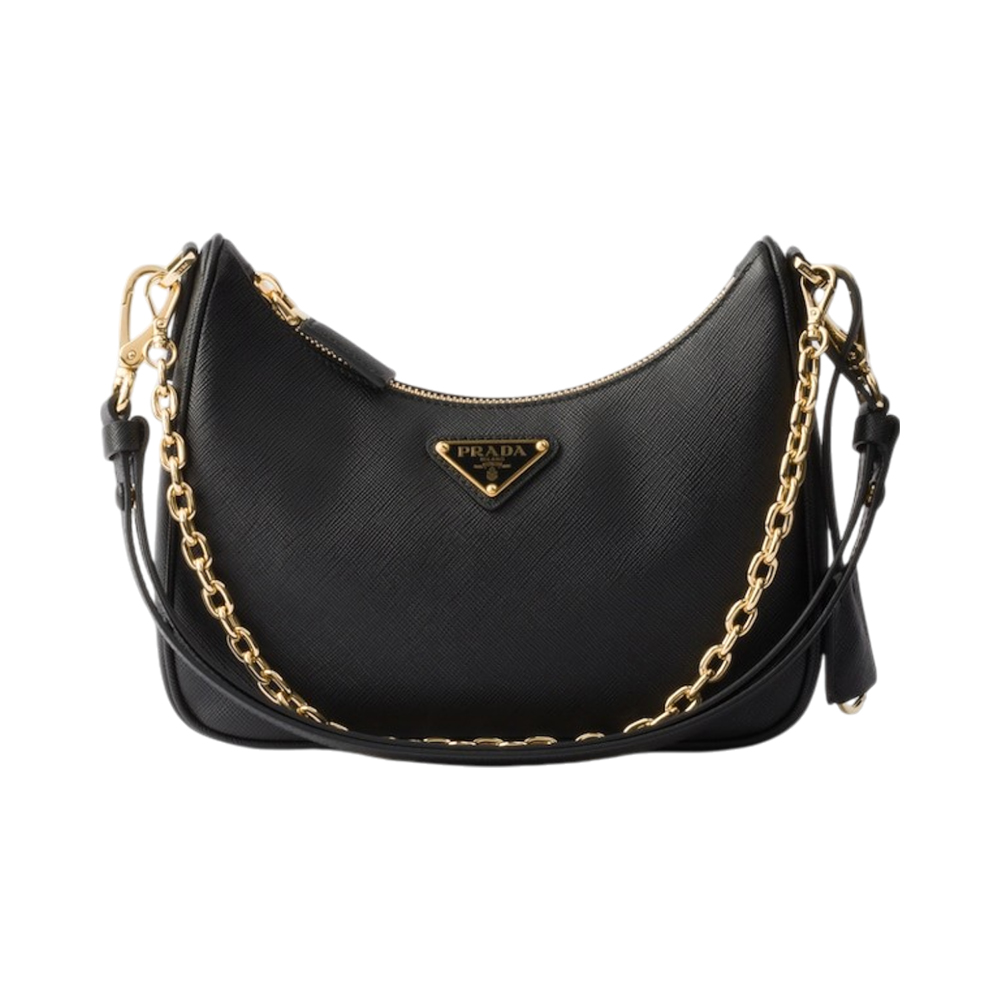 Prada Re-Edition Saffiano Chain and Leather Mini Shoulder Bag Black