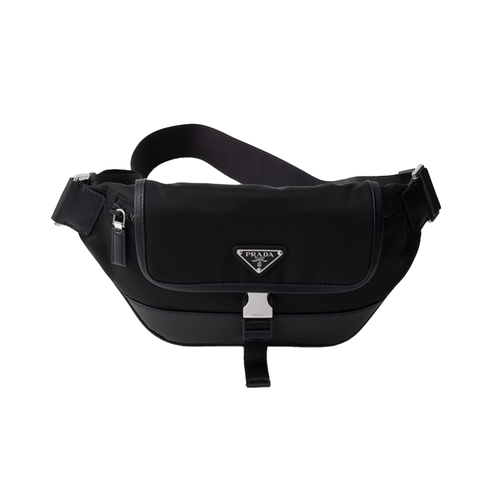 Prada Flap Re-Nylon and Saffiano Leather Shoulder Bag Black