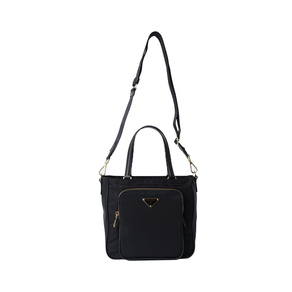Prada Triangle Logo Nylon Shopping Tote Bag Black