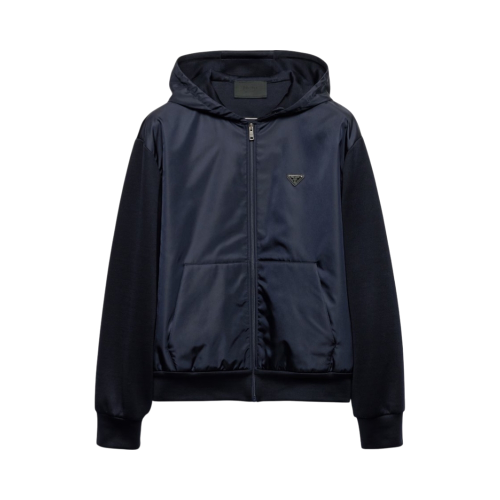 Prada Technical Cotton and Re-Nylon Hoodie Jacket Blue