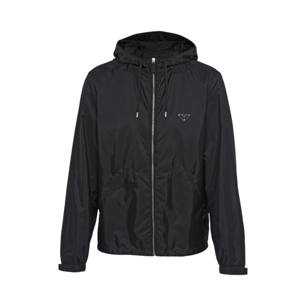 Prada Re-Nylon Hooded Collar Zipper Jacket Black