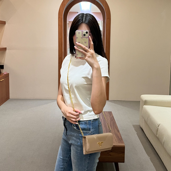 Prada Dompet PRADA VITELLO MOVE GHW NUDE FLAP WALLET ON CHAIN BAG 100% ORIGINAL