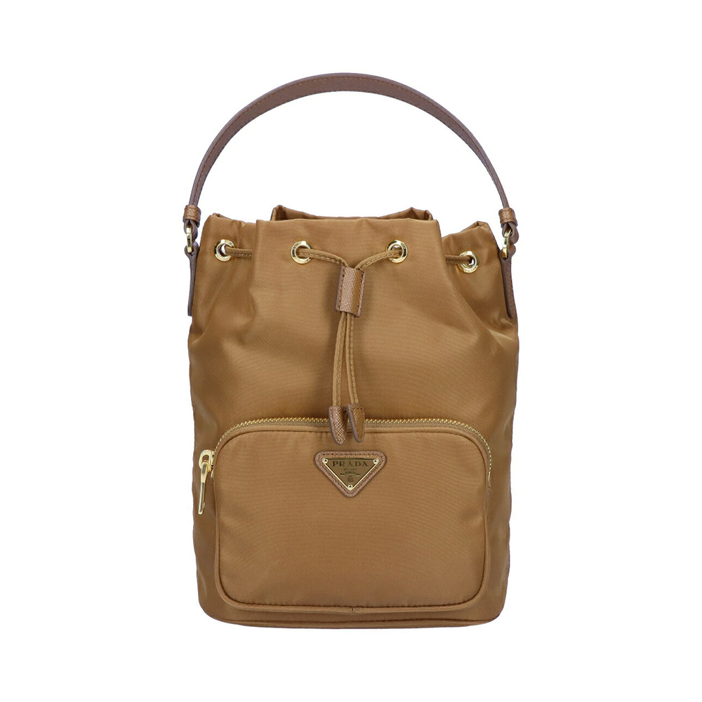 Prada Duet Re-Nylon Bucket Shoulder Bag Brandy