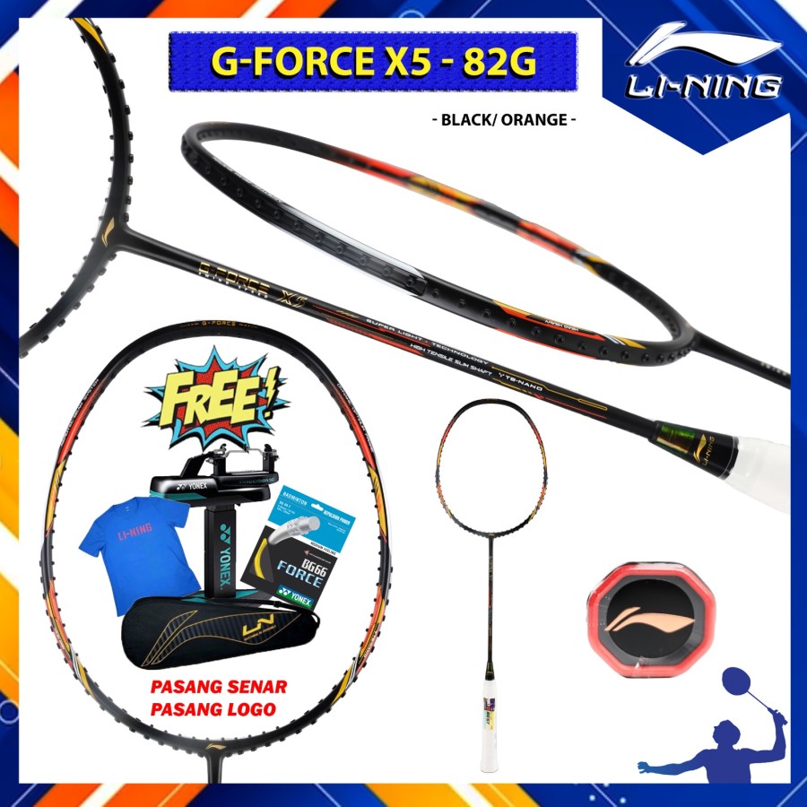 PROCHAMP Raket Badminton Original Lining G Force X5 82G Black Orange - YONEX BG6 FORCE