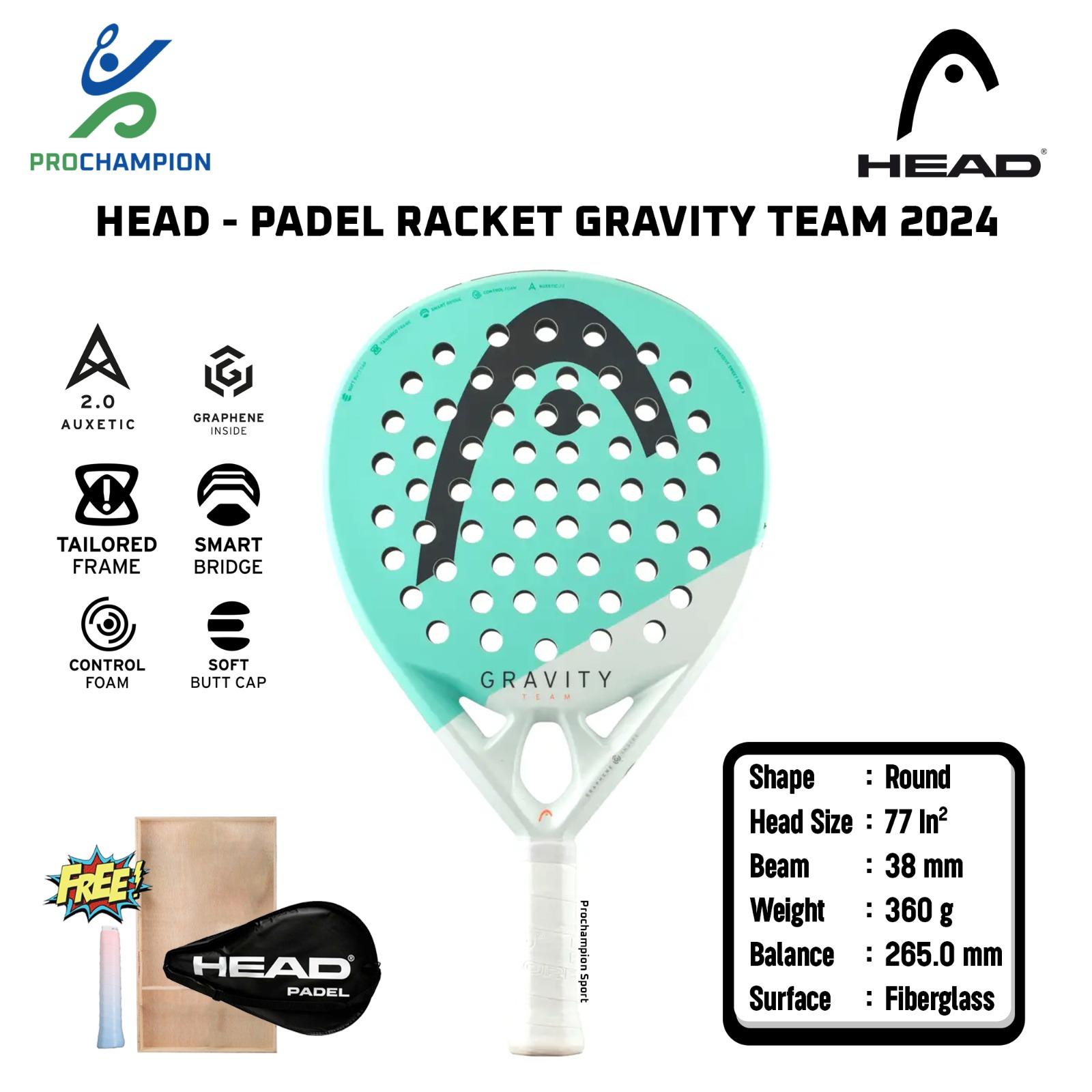 PROCHAMP Padel Raket Head GRAVITY TEAM 2024 360 G Turquoise White